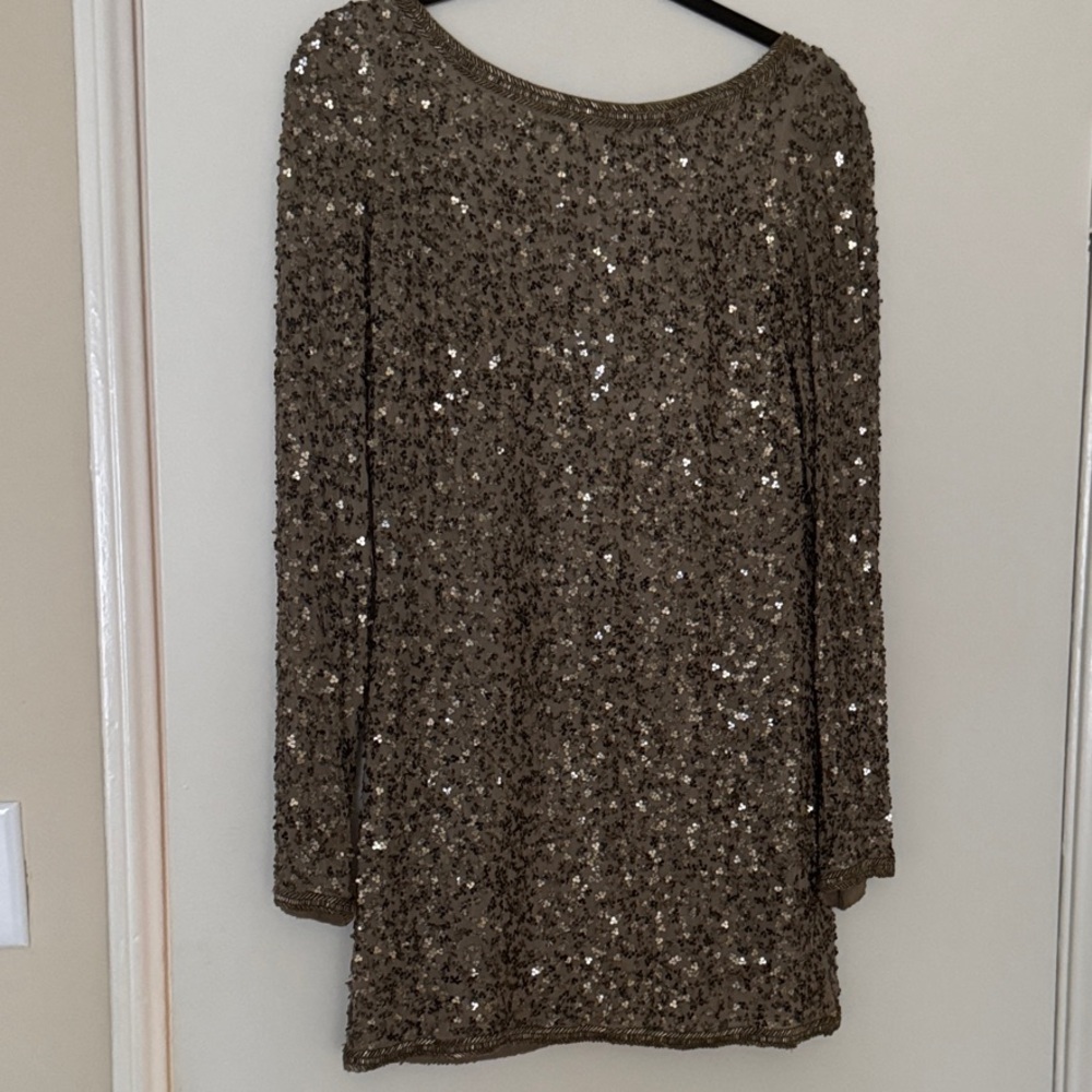 All Saints Gold Sequin Long Sleeve Dress
